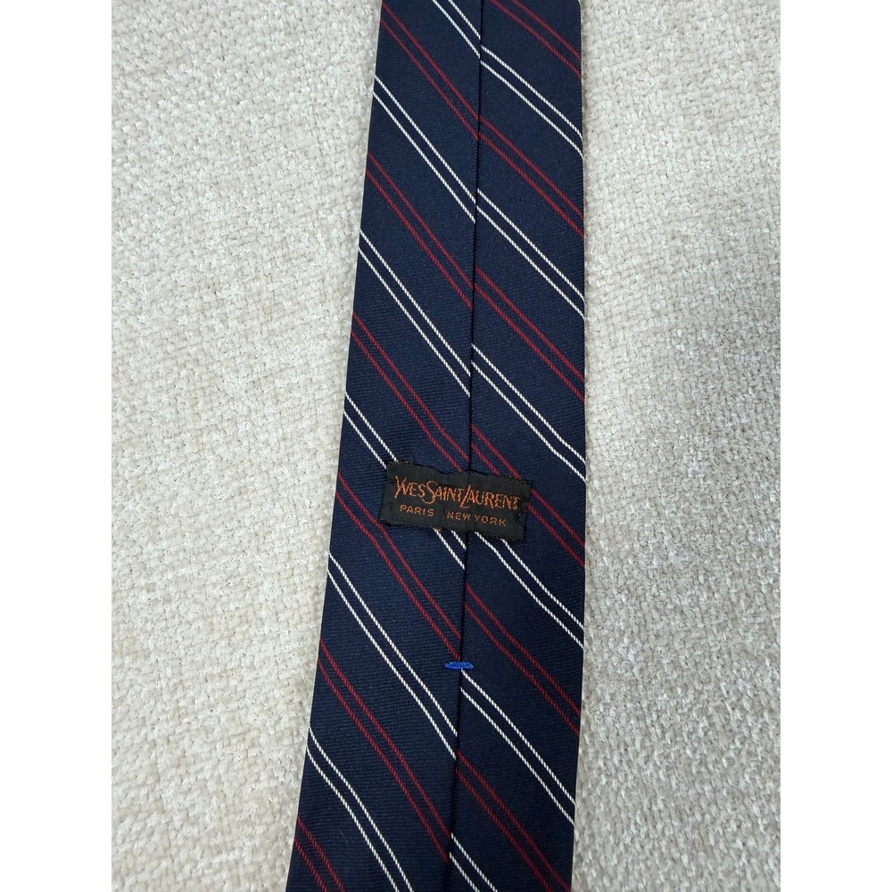 Yves Saint Laurent Vintage Silk Tie Navy Red White Repp Stripe YSL - Picture 2 of 7